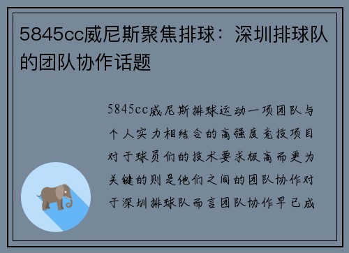 5845cc威尼斯聚焦排球：深圳排球队的团队协作话题