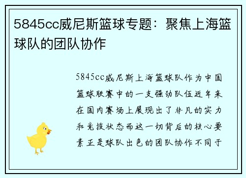 5845cc威尼斯篮球专题：聚焦上海篮球队的团队协作